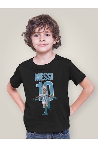 Sevbano Messi 10 Baskılı Unisex Futbolcu Çocuk Tişört 1-12 Yaş Siyah