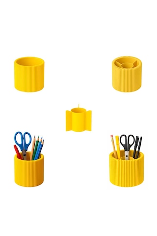 Özel 3d Baskı Ayrılabilir 4 Bölmeli Kalemlik Masa Vb. Kalemliği Çapı: 8,5 Cm X Yükseklik: 8 Cm Sarı
