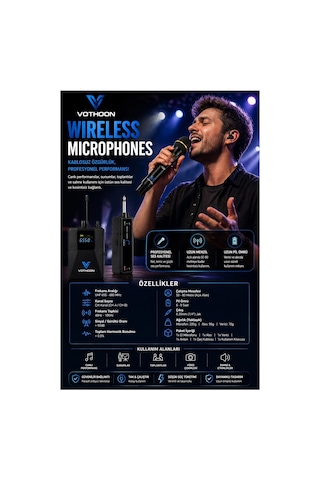 Wireless Mikrofon Sistemi Uhf Kablosuz El Mikrofonu Profesyonel Ses Performansı 50 Mt Menzil Çok Renkli