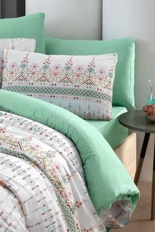 Mystory Home Lastikli Çarşaflı Çift Kişilik Nevresim Takımı Estilla Yeşil