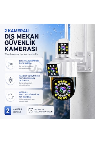 Uninet 5mp Çift Kameralı Wifi Ptz Güvenlik Kamerası 355 Döner, Lazer Flash Led, Insan Takibi Ve Gece Görüşü