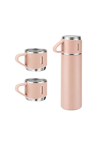 Kişiselleştirilebilir 3 Bardaklı Çelik Termos 05 Lt Pembe Pembe