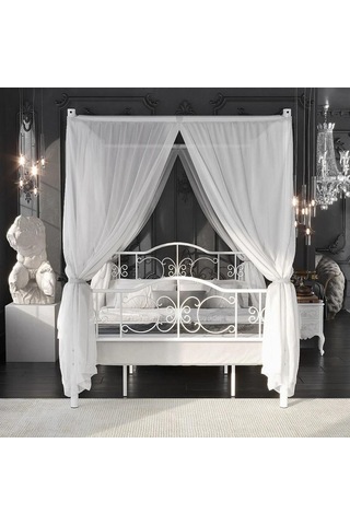 Reyo Pero Sultan Tek Kişilik Başlıklı Metal Beyaz Karyola Cibin