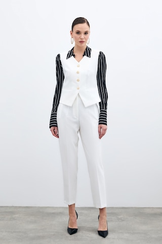 Sateen Yüksek Bel Pensli Pantolon - Ekru-135709 Ekru