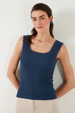 Lela Slim Fit Kalın Dantelli Kare Yaka Bürümcük 2'Li Paket Bayan Atlet 5864979S2 Siyah-Indigo