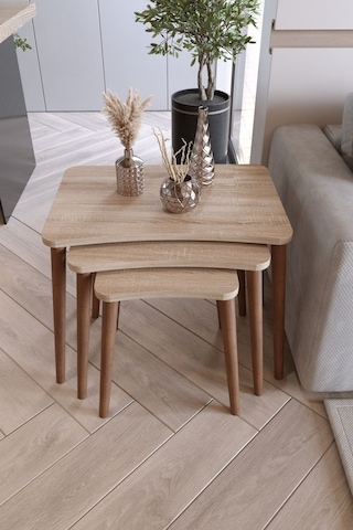 Zuesse Dizayn Reyhan 3lü Zigon Sehpa & Yan Sehpa Ahşap Ayaklı Salon Seti Çay Sehpası - Sonomo