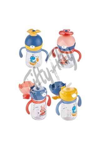 Rovco 220ml Dönebilen Pervane Başlıklı Akıllı Pipet Toplu Bebek (+6 AY) Tritan Su Matarası B1050
