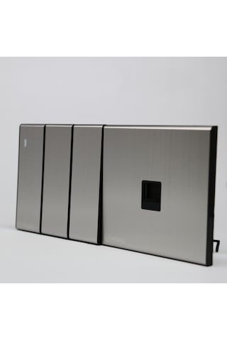MERALLI INOX 3'lü vavien anahtar, hakiki fırçalanmış paslanmaz çelik, çerçevesiz 86×86 Modüler kasa dahil