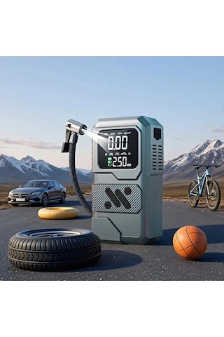 St-9654 Şarjlı 10.000 Mah Taşınabilir Araç Hava Kompresörü Akü Takviyeli Dijital Ekranlı Işıklı