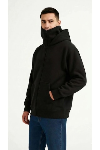 Defymoda Samuray Ninja Çift Kapüşonlu Zıp Fermuarlı Kanguru Cepli Tam Fermuarlı Hoodie Sweatshirt - Siyah Çok Renkli