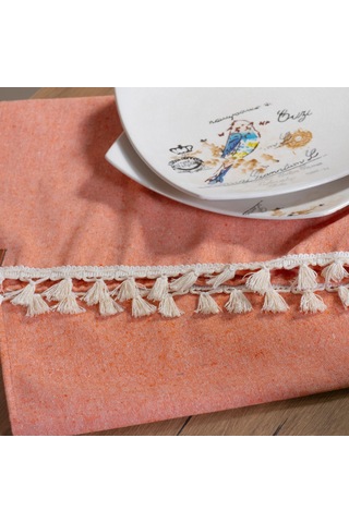 Vivamaison Turuncu Düz Püsküllü Pamuk Kumaş 45X150 CM Runner