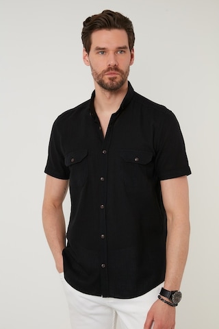 Buratti Düğmeli Yaka Pamuklu Slim Fit Cepli Erkek Gömlek Cf21S111153 Siyah