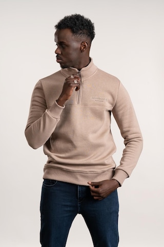 Fbı Fermuarlı Dik Yaka 3 İplik İçi Şardonlu Slimfit Sweatshirt Kahverengi