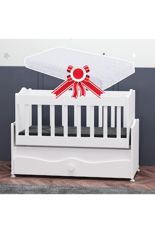 Garaj Home İnci Çekmeceli Anne Yanı Beşik + Yatak - Beyaz Beyaz