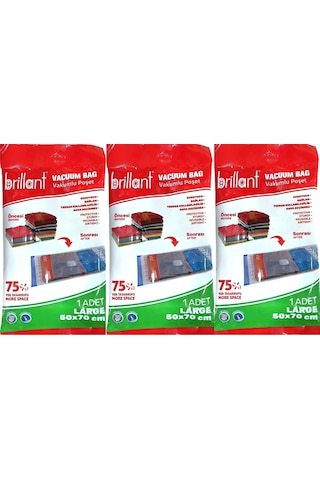 Brillant Vakumlu Poşet/hurç 50 70cm Large İç Adet 1 3 Lü Set Şeffaf