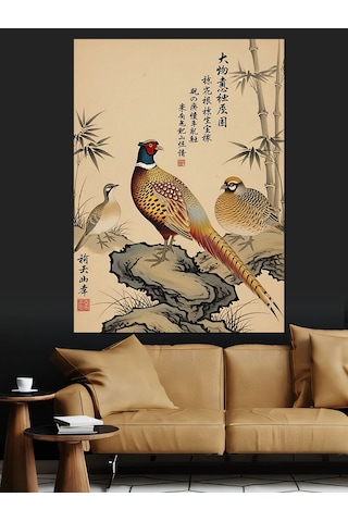 Japon Sanatı Sülün Kuşu Dekoratif Kanvas - Mdf Ahşap Tablo