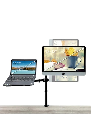 Techtic Ergonomik Çift Kol Monitör Laptop Tutucu 360 Dönen 10-32