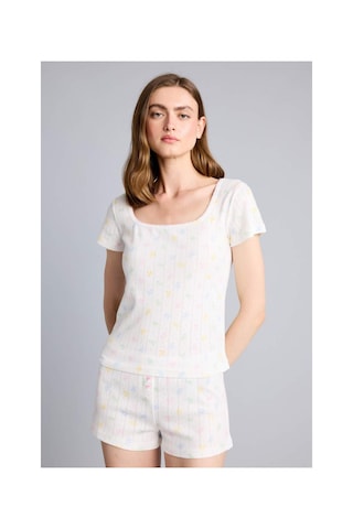 Defacto Regular Fıt Bisiklet Yaka Kısa Kollu 2li Ecru Şortlu Pijama Takım H6325ax26smer98 Ekru-er98