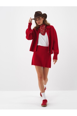 Kırmızı Doğal Yün Dokulu Regular Fit Etek 851069 Kırmızı
