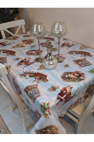 Yeni Yıl Desenli Elyaflı Pvc Masa Örtüsü Silinebilir Ve Su Geçirmez Muşamba Mavi