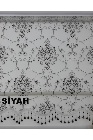 Asyhome Siyah-Krem Damask Desen Çift Mek. Tül Stor Zebra Perde