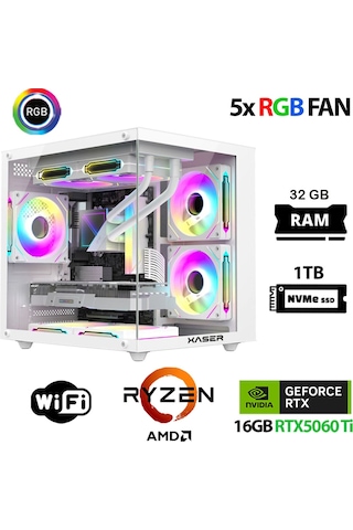 Xaser ECO-X200 R5-7500F 32 GB 1 TB M.2 NVMe SSD 16 GB RTX5060Ti Free Dos Masaüstü Oyuncu Bilgisayarı