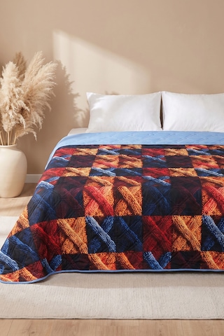 Kare Örgü 5d Çok Amaçlı Çift Kişilik Baskılı Pike & Yatak Örtüsü 200x220 Cm Çok Renkli