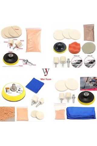 Teltree Araba Camı Çizik Tamiri Ve Parlatma Seti 8 Parça - Seramik Tozlu, Profesyonel Aracı, Mavi Havlu Dahil