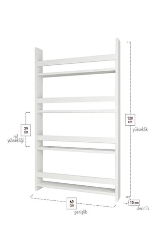 %100 Mdf 4 Raflı 120 X 69 X 10 Cm Genel Kullanım Amaçlı Kitaplık Baharatlık Kahve Köşesi Raf Stand Beyaz