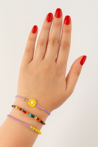 3lü Yıldızlı Çiçekli Boncuklu Asansörlü Bileklik. Lastikli Bileklik, Kadın İp Bileklik Halhal. Çok Renkli