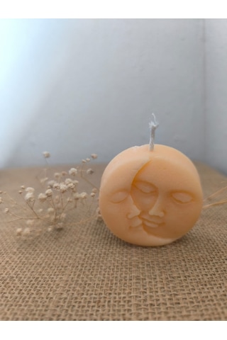 Güneş Ve Ay Yüzlü Dekoratif Mum, Tek Renk Koyu Bej