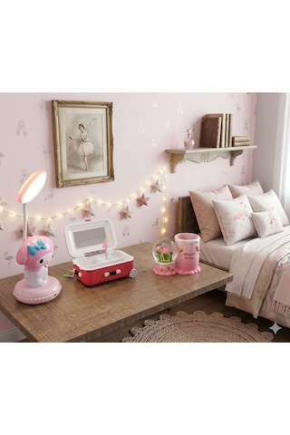 Dünyanın En Şirin Üçlüsü Bir Arada Flamingo Figürlü Kar Küresi + Balerinli Takı Kutusu + My Melody Led Lamba 001