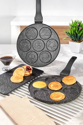 Polochef Ipc-126 Döküm Yanmaz Yapışmaz Emojili Pankek Tava Krep Tavası 26 Cm Siyah