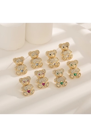 Flybuy Yeni Oyuncak Malzeme Küpe Küpe Koleksiyonu Hp4010 - Gümüş Bayrak Bakır Ayı Küpe, Kadınlar İçin Sevimli Romantik Tasarım Gümüş