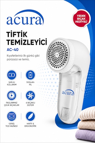 Acura Ac-40 6 Bıçaklı Şarjlı Tüy Ve Tiftik Temizleyici Beyaz