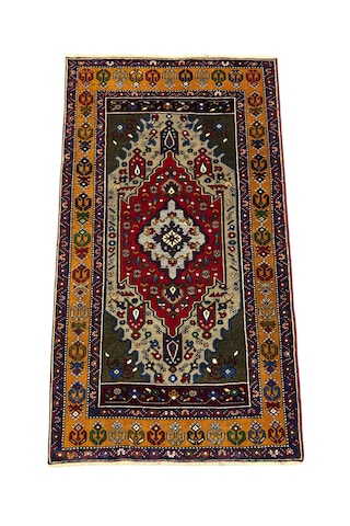 El Dokuma Sıfır Yahyalı Halısı 115x205 Kırmızı Yeşil Kök Boya Yün Halı Renkli