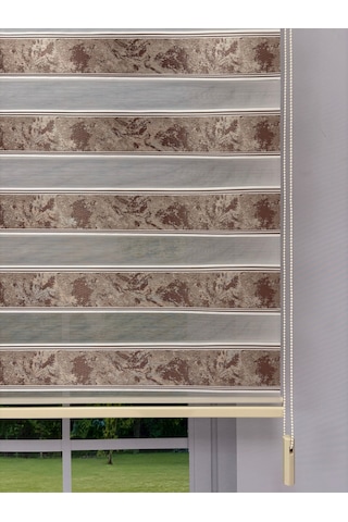 Amora Serisi Antik Bronz Renkli Kahverengi Desenli Modern Zebra Perde