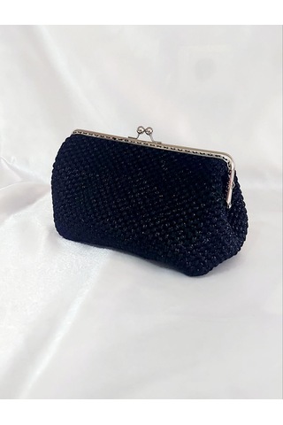 Umela Butik Siyah Bayan El Çantası Siyah Simli