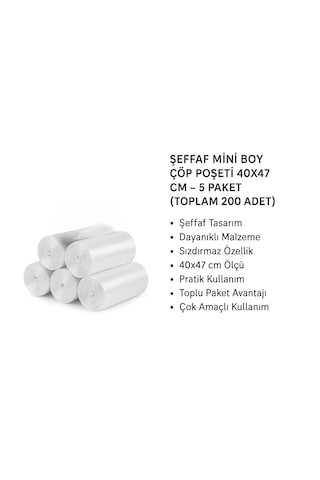 Still Şeffaf Mini Boy Çöp Poşeti, 40 Adetli Rulo, 40x47 Cm 5 Paket Toplam 200 Adet