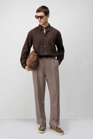 Antioch Lyocell Relaxed Fit Pileli Erkek Pantolon Koyu Bej