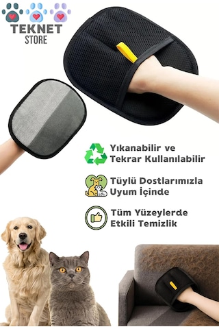 Teknetstore Çift Taraflı Statik Kedi Köpek Tüy Temizleme Eldiveni Giysiler Mobilyalar Halılar İçin