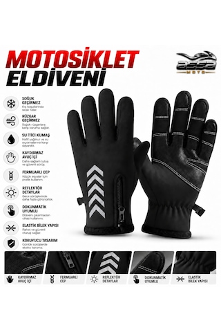 Assamoto Su Ve Rüzgar Geçirmez Softshell Unisex Siyah Renk Scooter, Bisiklet-motosiklet Eldiveni Dokunmatik Özellikli Kışlık Eldiven