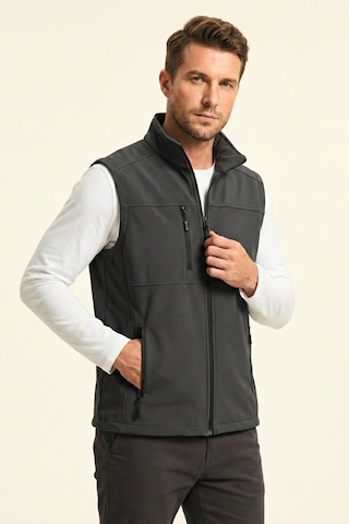 Genius Store Erkek Yelek Softshell Su Geçirmez Tam Fermuarlı Cepli Normal Kalıp Spor Yelek Füme