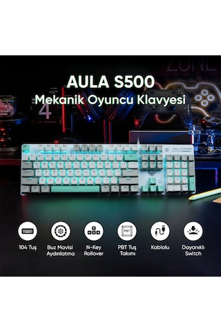 Aula S500 Blue Switch Mavi Led Aydınlatmalı Makrolu Kablolu Gaming Mekanik Oyuncu Klavyesi