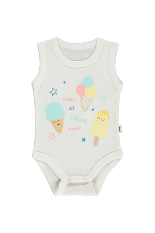 Civil Baby Dondurma Baskılı 1-36 Yaş Çıtçıtlı Badi - Bej Krem
