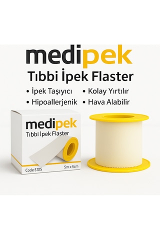 Medi İpek Medi-ıpek Tıbbi Ipek Flaster 5m X 5cm Sargı Bezi Hipoalerjenik, Cilt Dostu Medikal Flaster