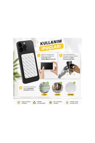 Tr Dikdörtgen Vantuzlu Yapışkan Telefon Tutucu Taşınabilir Silikon Yumuşak Telefon Standı Geniş Siyah Diğer