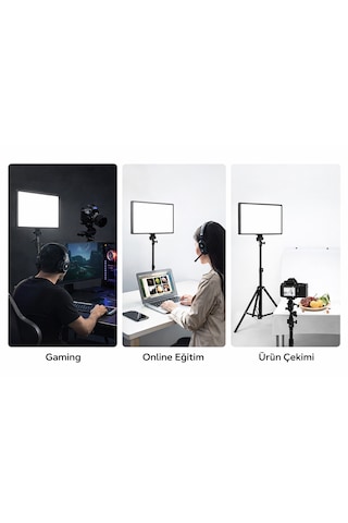 Kare Soft Işık Profosyonel Led Panel Makeup Fotoğraf Video Çekim Işığı Güçlendirilmiş Tripod 2.10 Cm Siyah