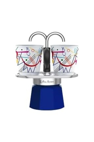 Set Mini Express Ocak Üstü Espresso Pişirici +2 Cups Kandinsky Serisi, Mavi
