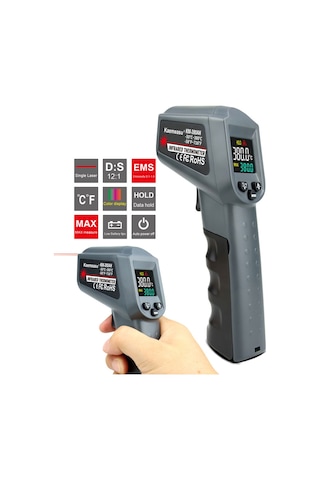 Tenfowee Km-380ah El Tipi Kırmızı Işık Enstrümanı: -50 C/+380 C Aralığında Lcd Ekranlı, Veri Tutma Özelliğiyle Plastik Endüstriyel Isı Ölçer Pil Yok